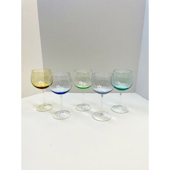 Block Crystal Mouth Blown Crystal Pastel Tint Balloon Wine Glasses - Picture 4 of 11